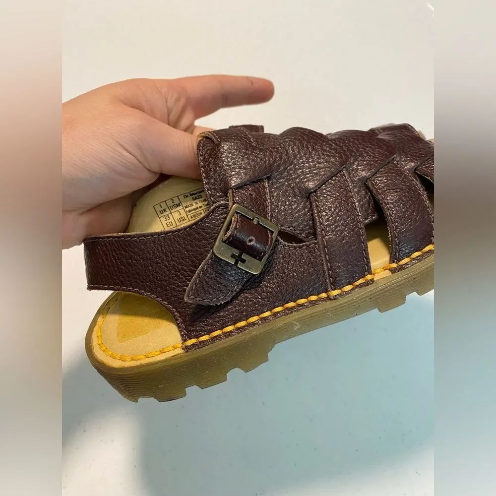 Dr Martens Sailor Fisherman Sandals Kids US 2 Brown Leather AirWair Buckle - Picture 3 of 7